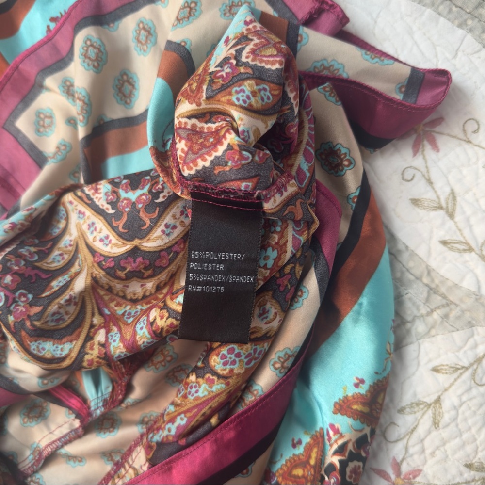 Nicole Scarf Print Paisley Babydoll Tunic Top M Boho V Neck Cap Sleeve - Picture 5 of 8